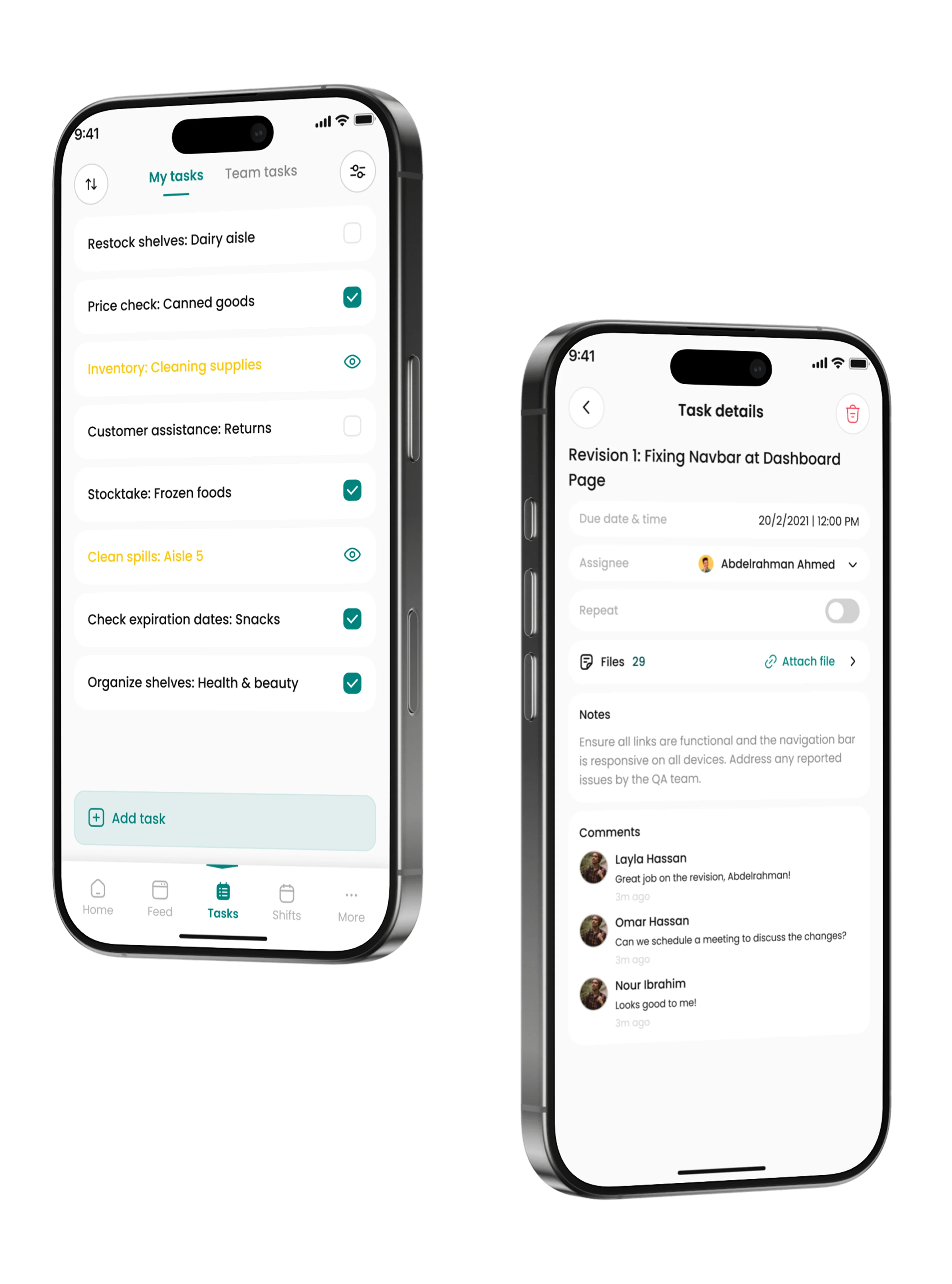 Tasks screen 2
